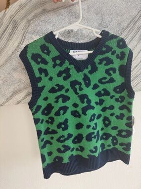 Green and Navy Animal Print Knit Vest for Toddler